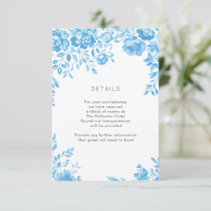 Tarjeta De Recepción Detalles del Boda de borde floral azul