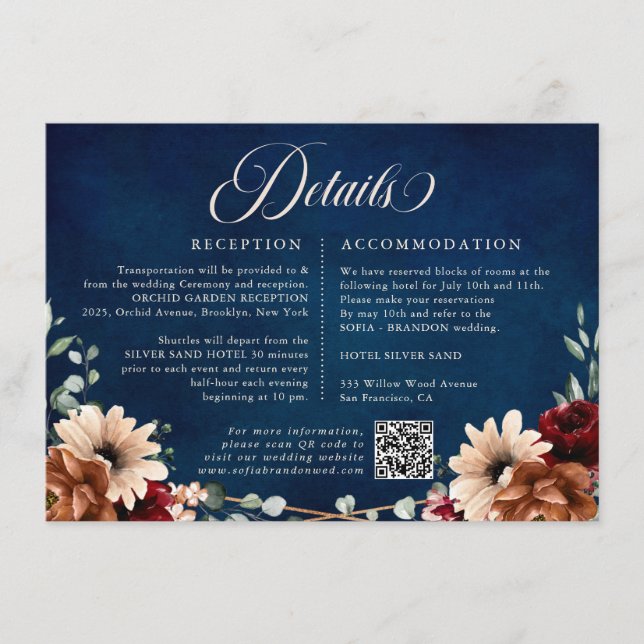 Tarjeta De Recepción Detalles del Boda de Borgoña de la Marina de Terra (Anverso)