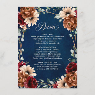 Tarjeta De Recepción Detalles del Boda de Borgoña de la Marina de Terra