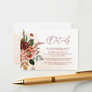 Tarjeta De Recepción Detalles del Boda de Borgoña y Terracota
