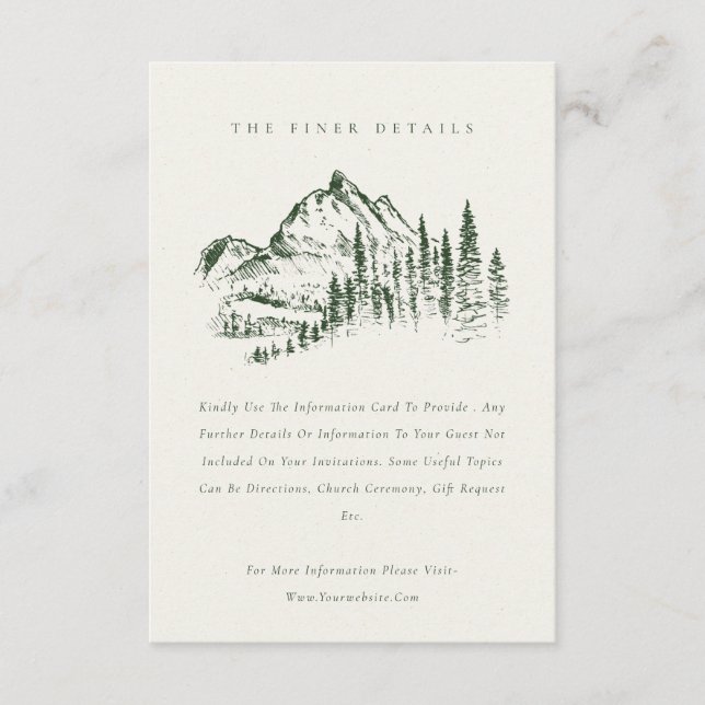 Tarjeta De Recepción Detalles del Boda de bosquejo de montaña Green Pin (Anverso)