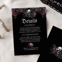 Tarjeta De Recepción Detalles del Boda de Burgundy Gothic Floral Skull