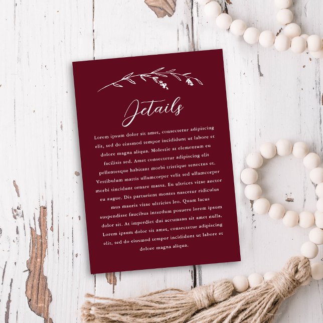 Tarjeta De Recepción Detalles del Boda de Burgundy Wildflower ruso (Subido por el creador)