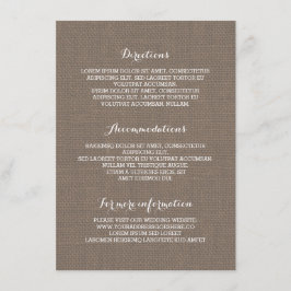 Tarjeta De Recepción Detalles del Boda de Burlap ruso - Información