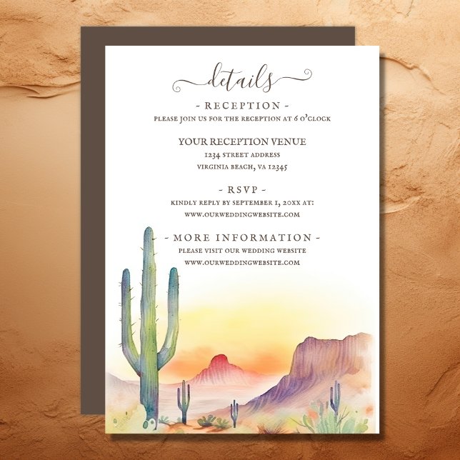 Tarjeta De Recepción Detalles del Boda de Cactus del Desierto del Suroe (Southwestern Desert Cactus Wedding Details Enclosure Card)