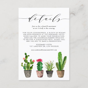 Tarjeta De Recepción Detalles del Boda de Cactus Potted de Boho Waterco