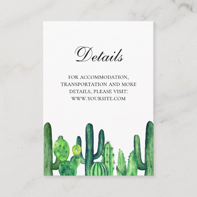 Tarjeta De Recepción Detalles del boda de cactus verde. Información de  (Anverso)