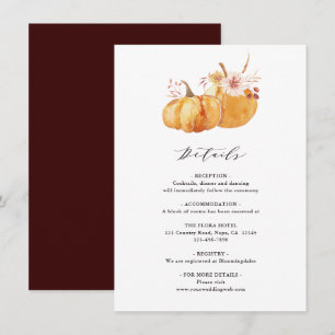 Tarjeta De Recepción Detalles del Boda de calabaza floral de oro de oto