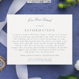 Tarjeta De Recepción Detalles del Boda de caligrafía azul de la Marina
