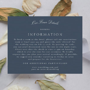 Tarjeta De Recepción Detalles del Boda de caligrafía azul de la Marina