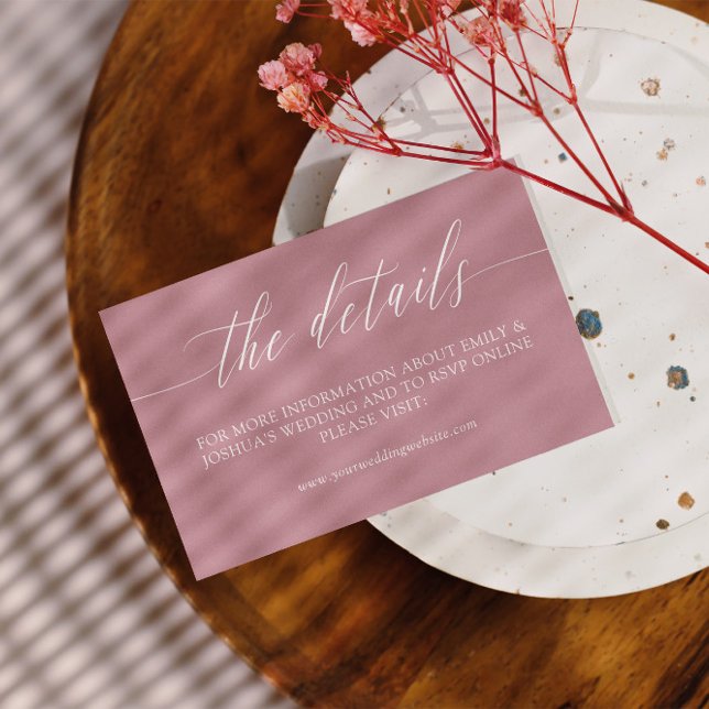Tarjeta De Recepción Detalles del Boda de caligrafía blanca rosada mini (Subido por el creador)