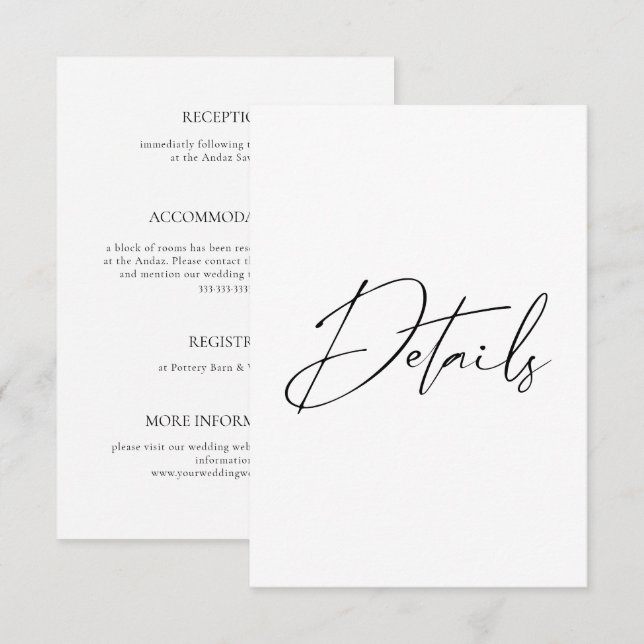 Tarjeta De Recepción Detalles del Boda de caligrafía de guión mínimo mo (Anverso / Reverso)