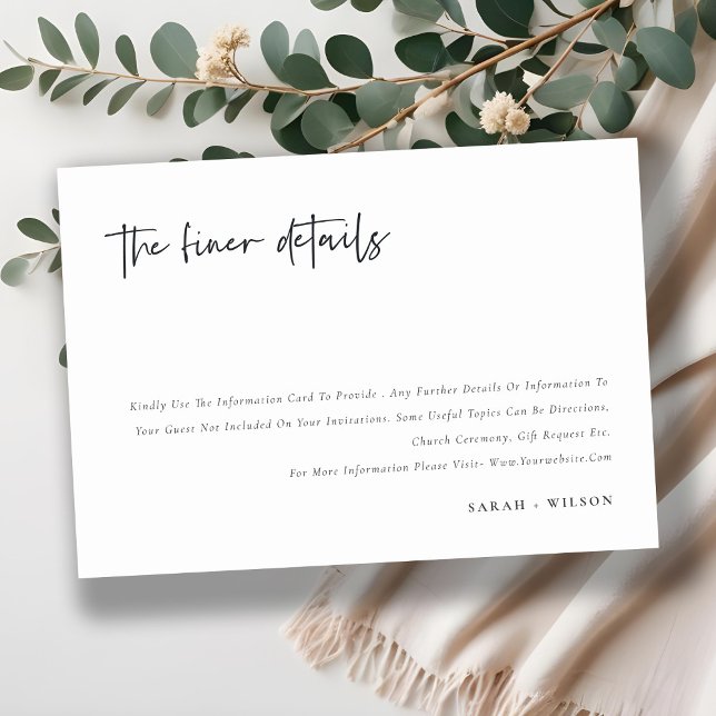 Tarjeta De Recepción Detalles del Boda de caligrafía de guión mínimo si (Subido por el creador)