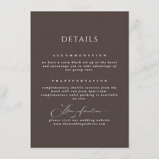 Tarjeta De Recepción Detalles del Boda de caligrafía de Mocha Brown
