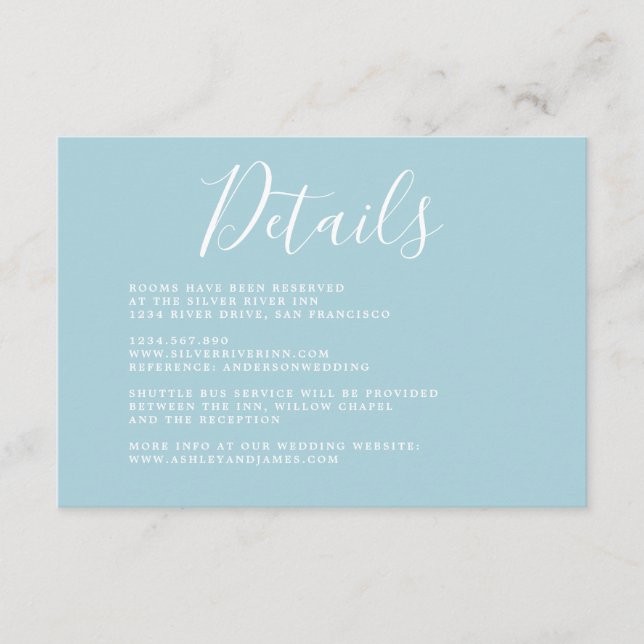 Tarjeta De Recepción Detalles del Boda de caligrafía de Moda simple (Anverso)