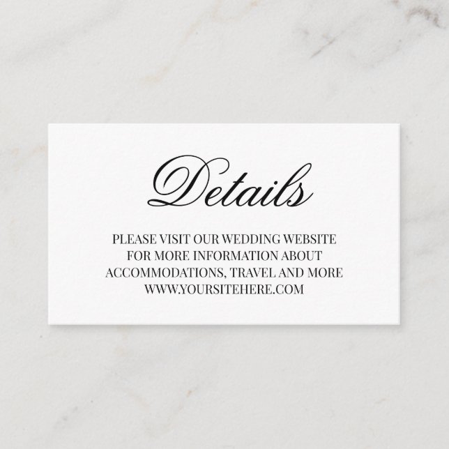 Tarjeta De Recepción Detalles del Boda de caligrafía de script de Fancy (Anverso)