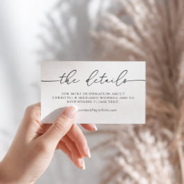 Tarjeta De Recepción Detalles del Boda de caligrafía elegante minimalis