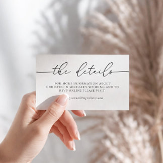 Tarjeta De Recepción Detalles del Boda de caligrafía elegante minimalis