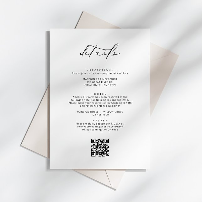 Tarjeta De Recepción Detalles del Boda de caligrafía elegante y moderno (Subido por el creador)