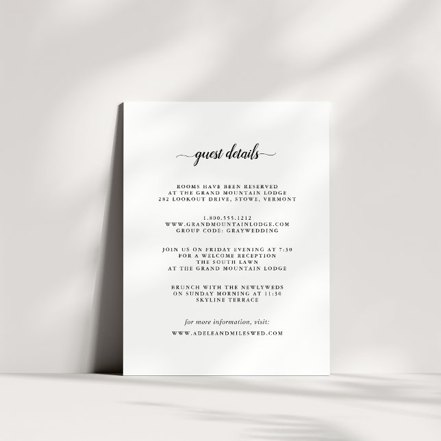 Tarjeta De Recepción Detalles del Boda de caligrafía en blanco y negro (Subido por el creador)