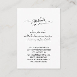 Tarjeta De Recepción Detalles del Boda de caligrafía en blanco y negro 