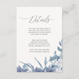 Tarjeta De Recepción Detalles del Boda de caligrafía floral azul y turb