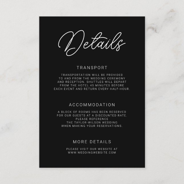 Tarjeta De Recepción Detalles del Boda de caligrafía lúdica moderna y l (Anverso)