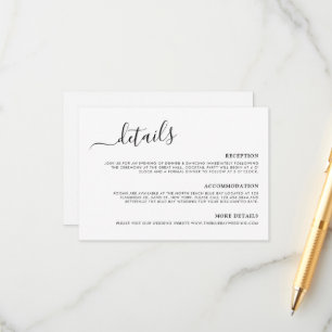 Tarjeta De Recepción Detalles del Boda de caligrafía minimalista modern