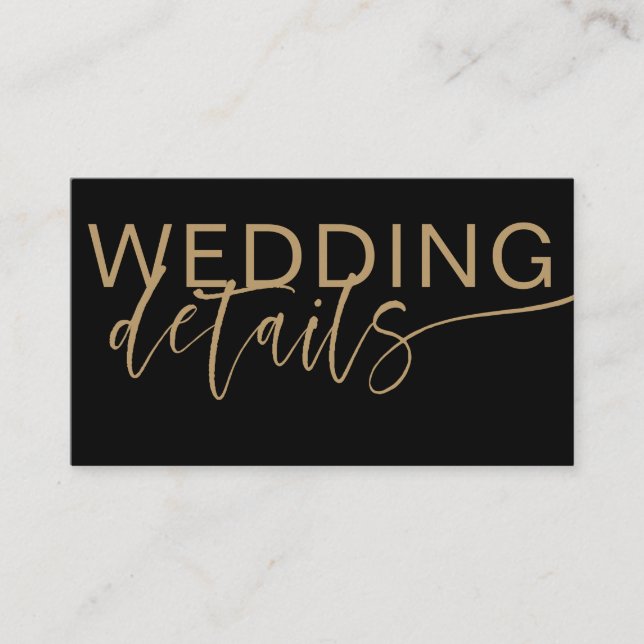 Tarjeta De Recepción Detalles del Boda de caligrafía moderna en negro y (Anverso)