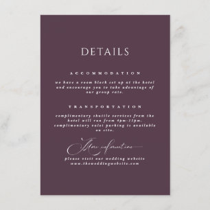 Tarjeta De Recepción Detalles del Boda de caligrafía ruántica del plum