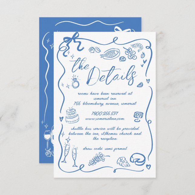 Tarjeta De Recepción Detalles del Boda de carteles de Ilustraciones dib (Anverso / Reverso)