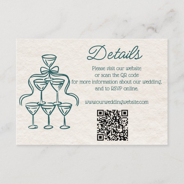 Tarjeta De Recepción Detalles del Boda de champagne Verde azulado con m (Anverso)