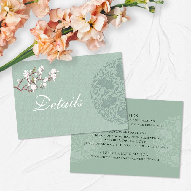 Tarjeta De Recepción Detalles del Boda de Chinoiserie de Sage Green Vin (Subido por el creador)
