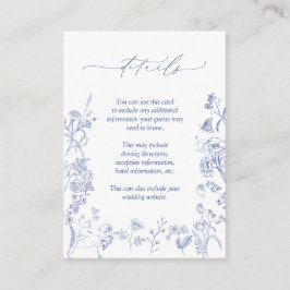 Tarjeta De Recepción Detalles del Boda de Chinoiserie Floral Azul franc