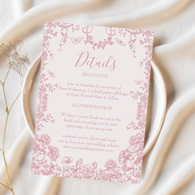 Tarjeta De Recepción Detalles del Boda de Chinoiserie rosada de tela vi (Subido por el creador)