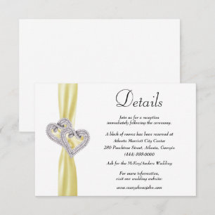 Tarjeta De Recepción Detalles del Boda de cinta amarilla Diamond Hearts