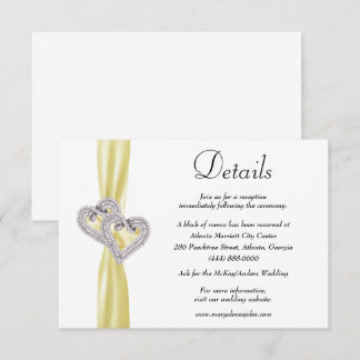 Tarjeta De Recepción Detalles del Boda de cinta amarilla Diamond Hearts