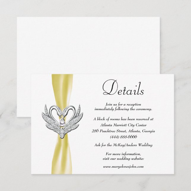 Tarjeta De Recepción Detalles del Boda de Cinta amarilla plateada Cisne (Anverso / Reverso)
