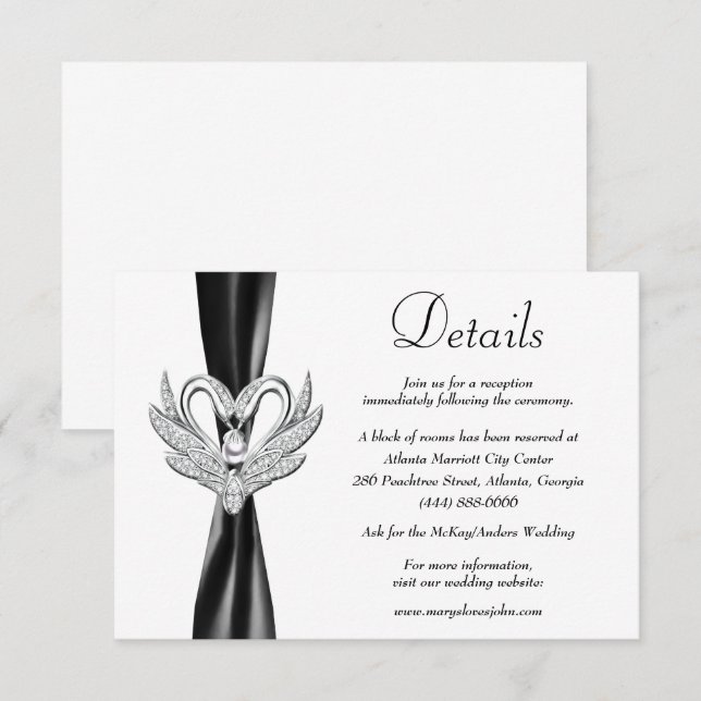Tarjeta De Recepción Detalles del Boda de Cisne Negro Plata Cisne (Anverso / Reverso)
