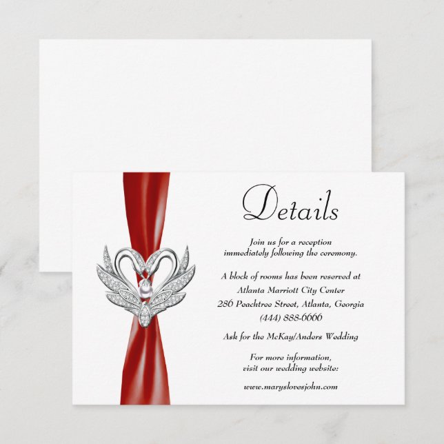 Tarjeta De Recepción Detalles del Boda de Cisne Rojo Plata Swans (Anverso / Reverso)