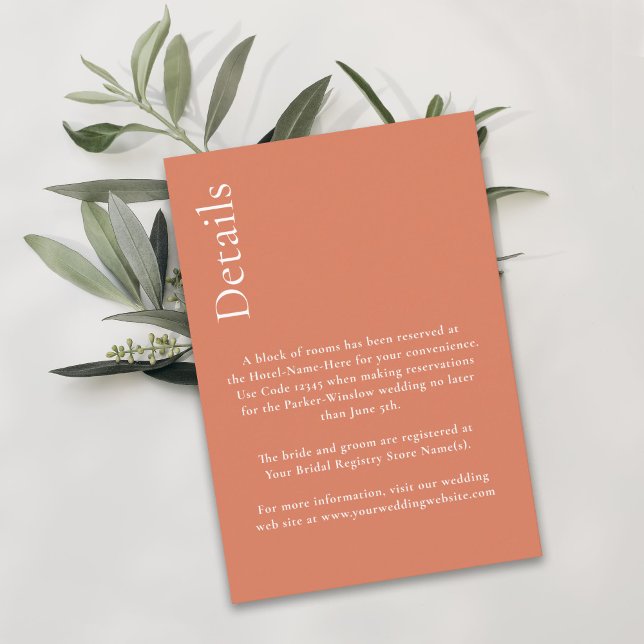 Tarjeta De Recepción Detalles del Boda de cítricos Naranja mínimo simpl (Subido por el creador)