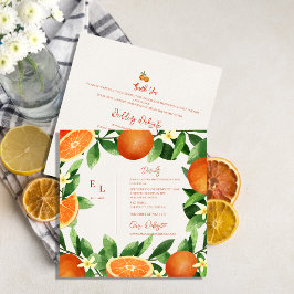Tarjeta De Recepción Detalles del Boda de Citrus Naranja de la vegetaci