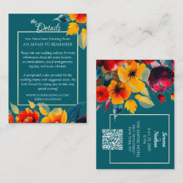 Tarjeta De Recepción Detalles del Boda de código Bouquet QR verde azula
