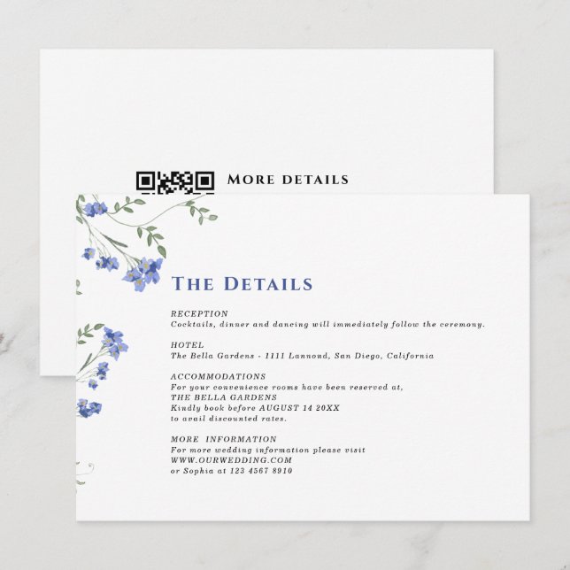 Tarjeta De Recepción Detalles del Boda de código de Flor silvestre y QR (Anverso / Reverso)
