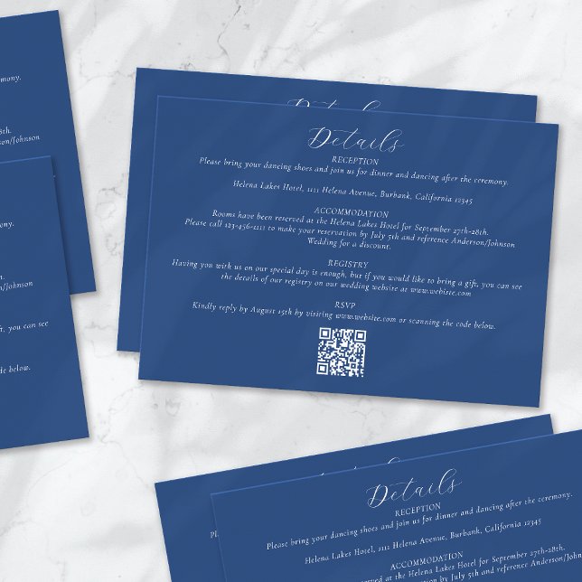 Tarjeta De Recepción Detalles del Boda de código QR azul (Subido por el creador)