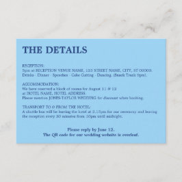 Tarjeta De Recepción Detalles del Boda de código QR azul de Cornflower