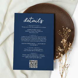 Tarjeta De Recepción Detalles del Boda de código QR azul de la Marina d