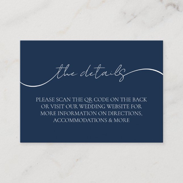 Tarjeta De Recepción Detalles del Boda de código QR azul de la Marina m (Anverso)