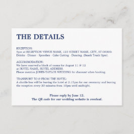 Tarjeta De Recepción Detalles del Boda de código QR azul de la Marina M