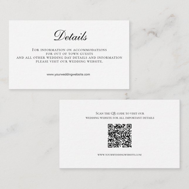 Tarjeta De Recepción Detalles del Boda de código QR blanco negro (Anverso / Reverso)
